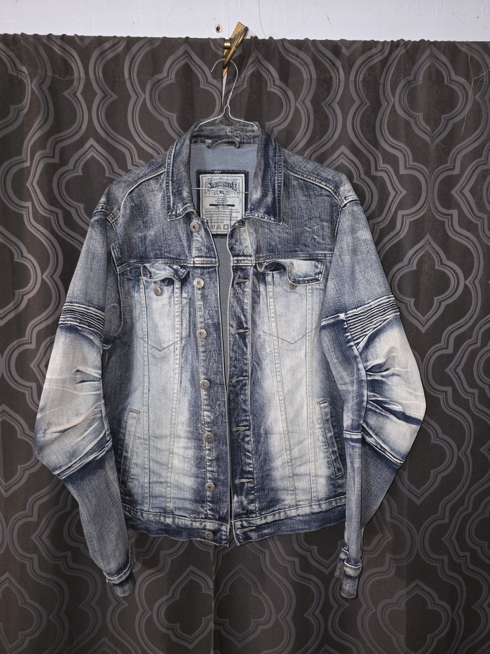 Smoke Rise Acid Wash Moto Denim Jacket | XL | Inside Pockets